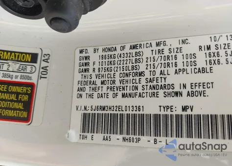 2014 Honda Cr-V Lx from USA, damaged, VIN 5J6RM3H32EL013361